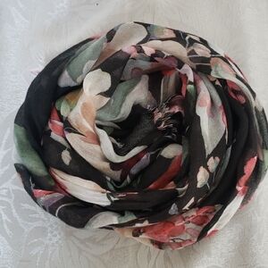 Floral Black and Green Scarf